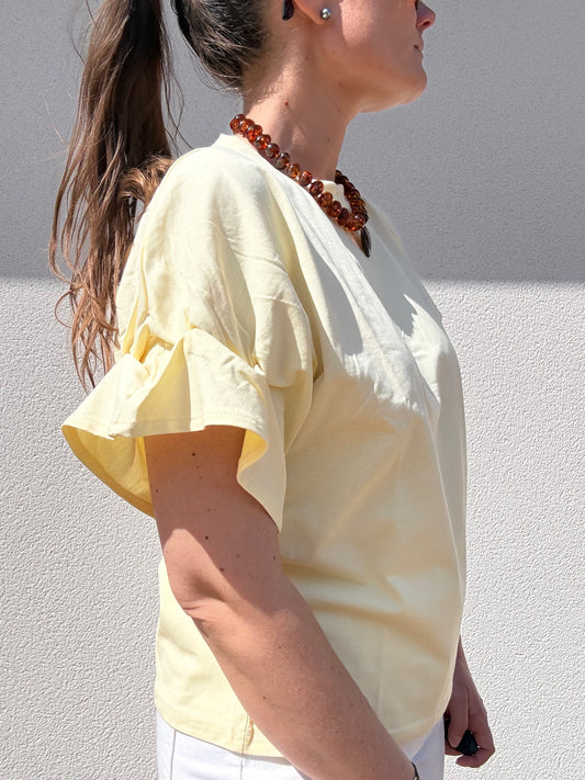 TEE SHIRT MANCHES VOLANTEES JAUNE