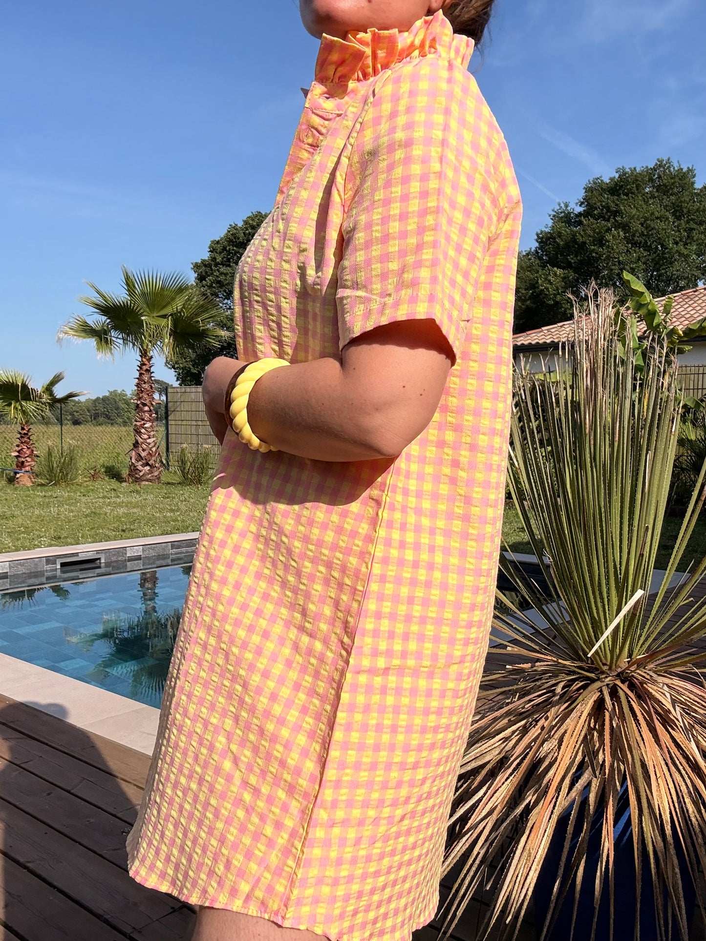 ROBE VICHY COL VICTORIEN JAUNE / ROSE