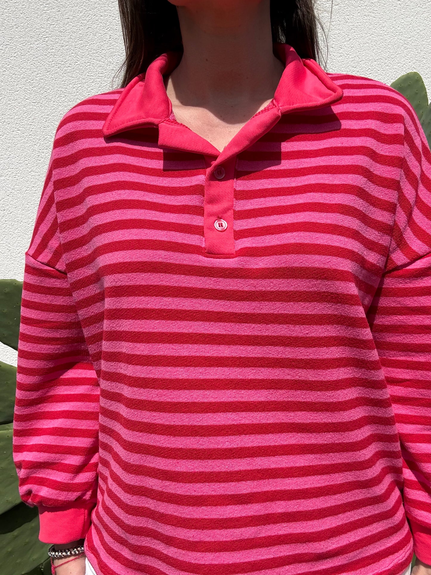 POLO SWEAT RAYE ROUGE/ROSE