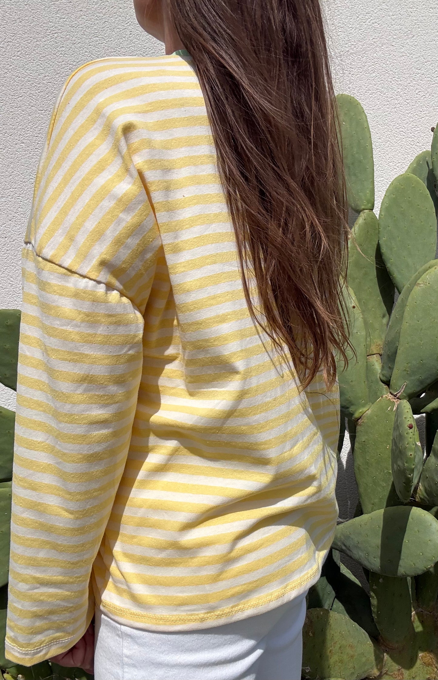 TEE ML RAYE JAUNE/BLANC