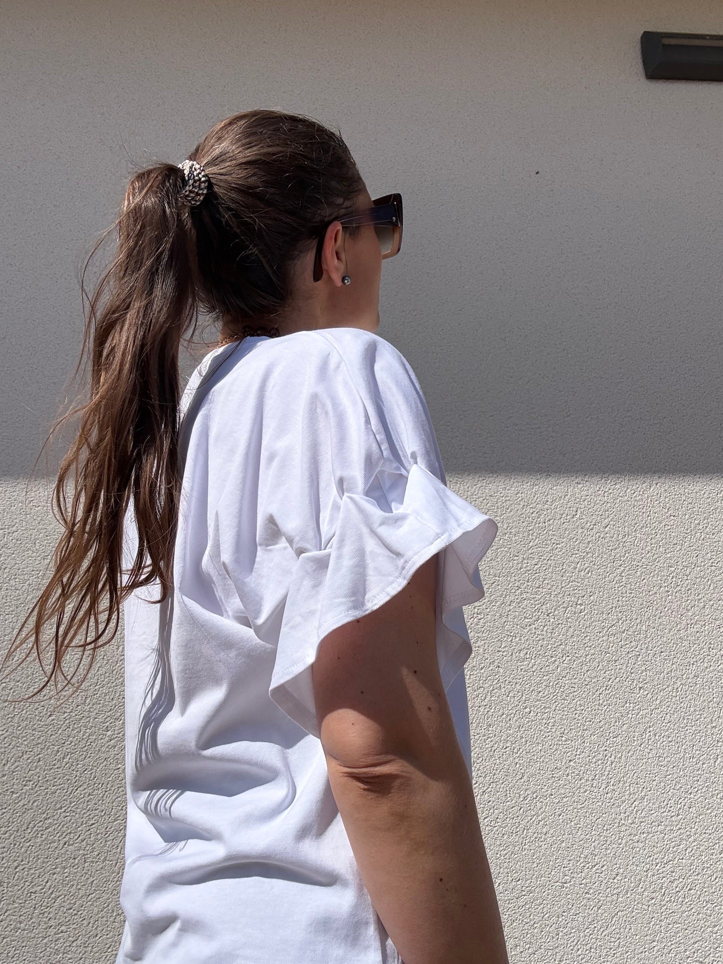TEE SHIRT MANCHES VOLANTEES BLANC