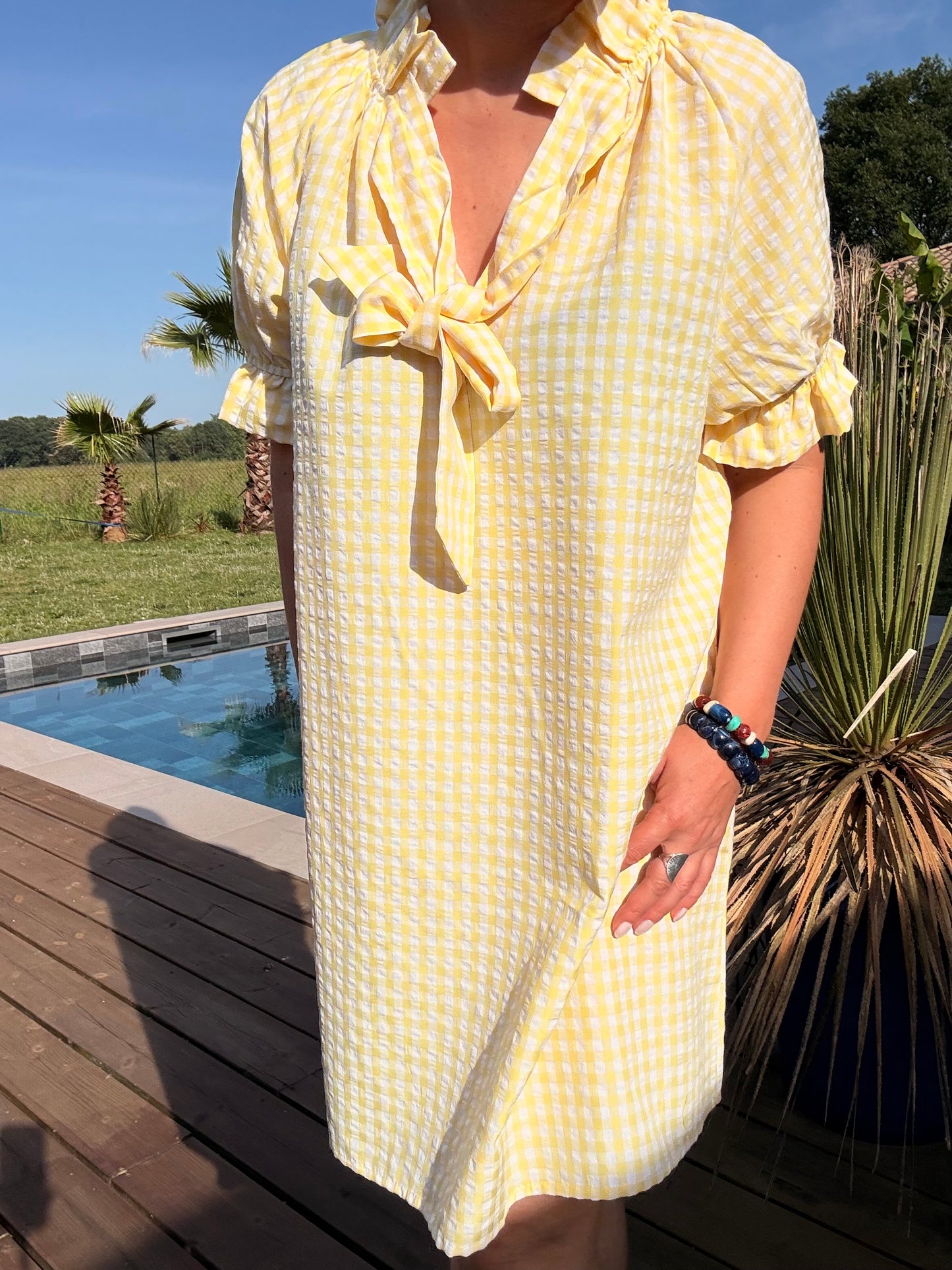 ROBE VICHY NOEUD JAUNE