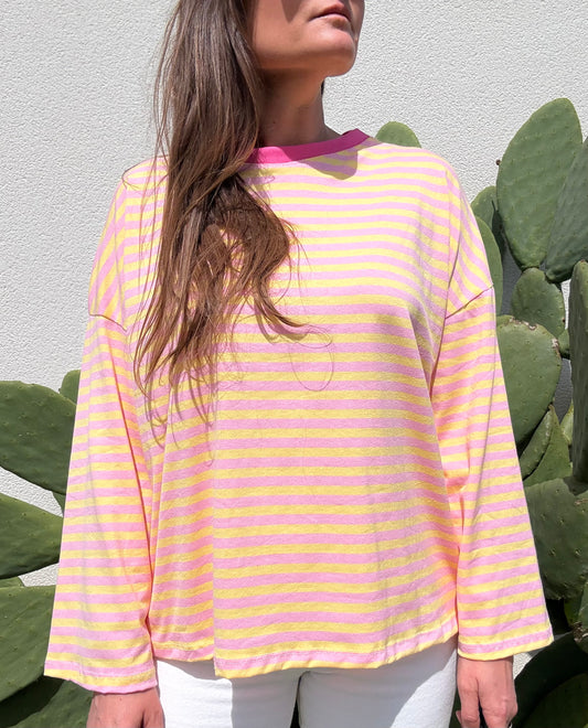TEE RAYE ML JAUNE/ROSE CLAIR
