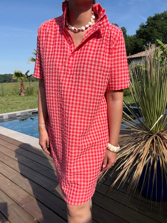 ROBE VICHY COL VICTORIEN CORAIL