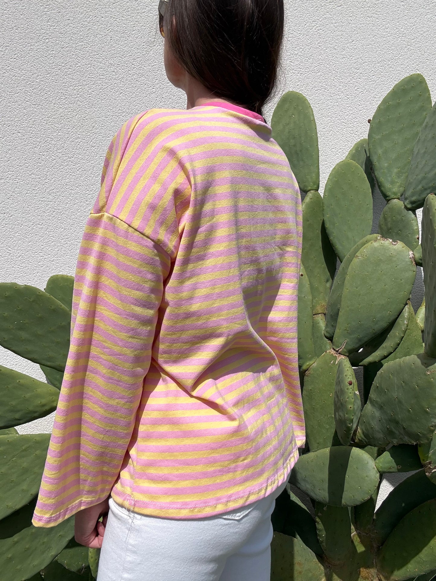 TEE RAYE ML JAUNE/ROSE CLAIR