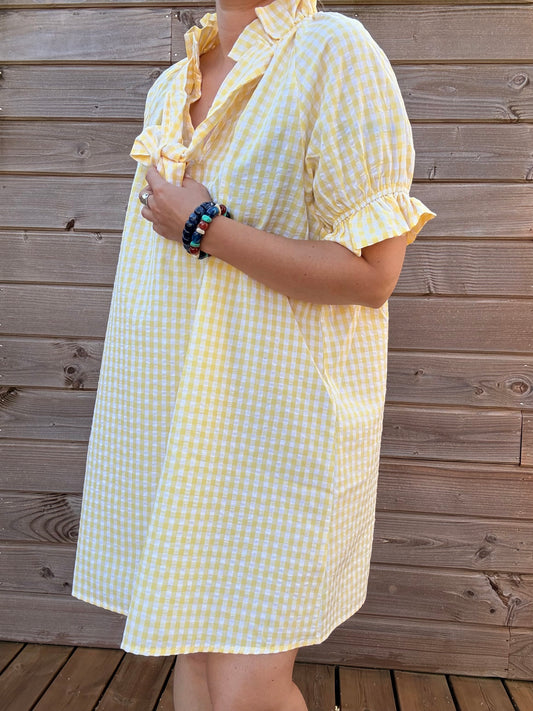 ROBE VICHY NOEUD JAUNE
