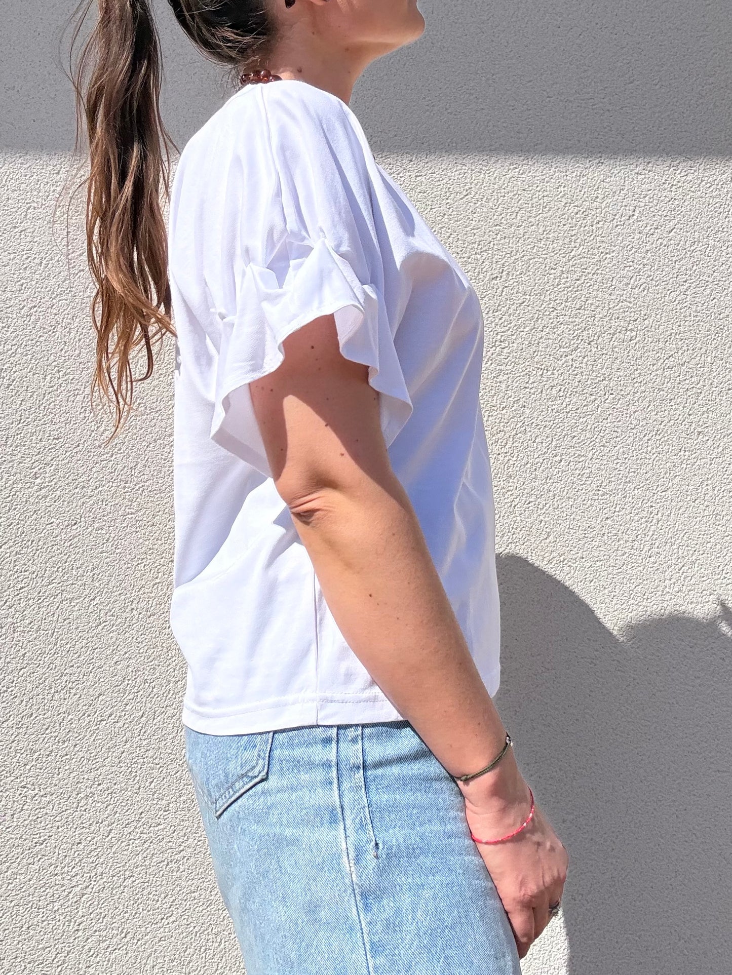 TEE SHIRT MANCHES VOLANTEES BLANC