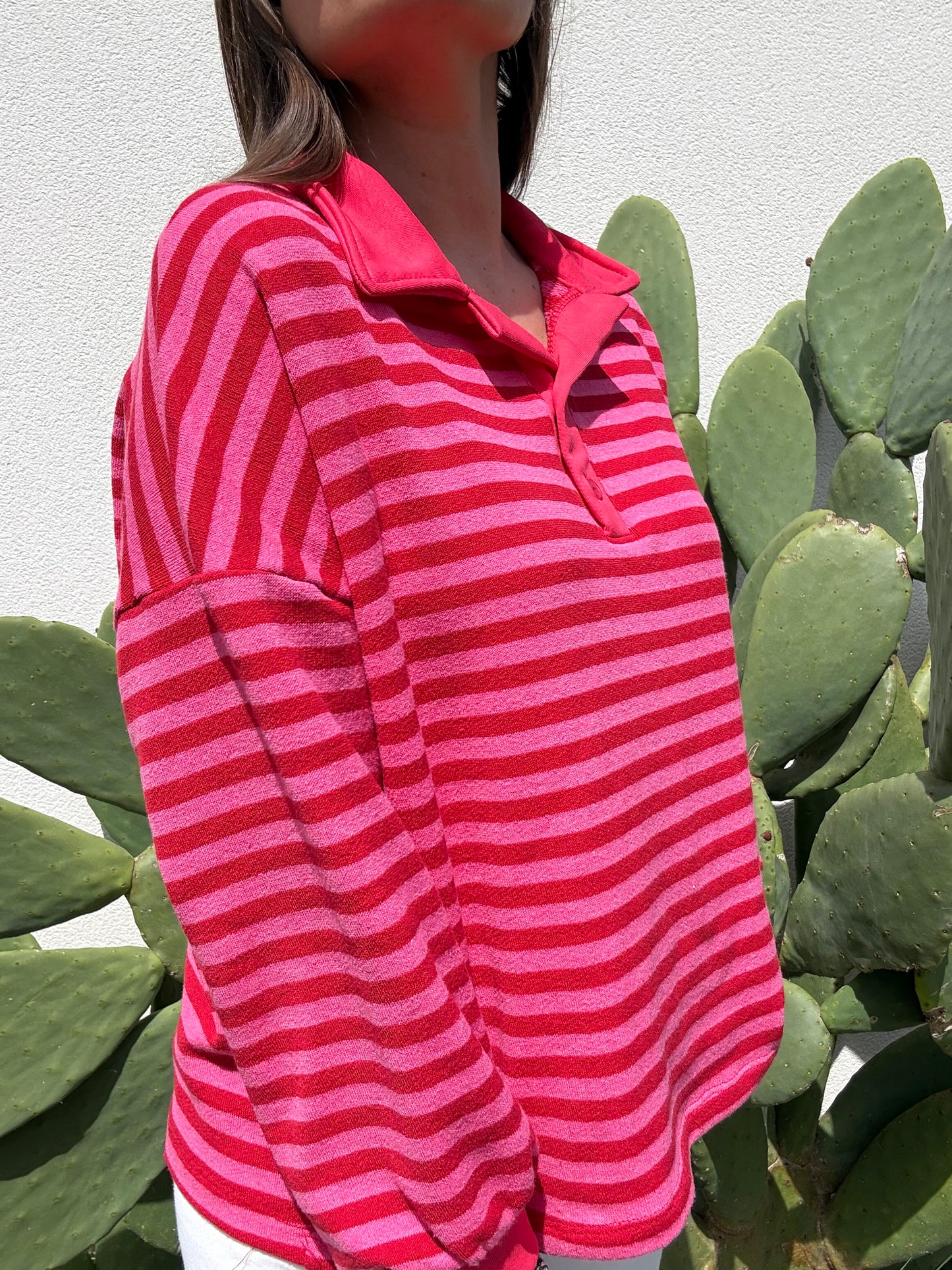 POLO SWEAT RAYE ROUGE/ROSE
