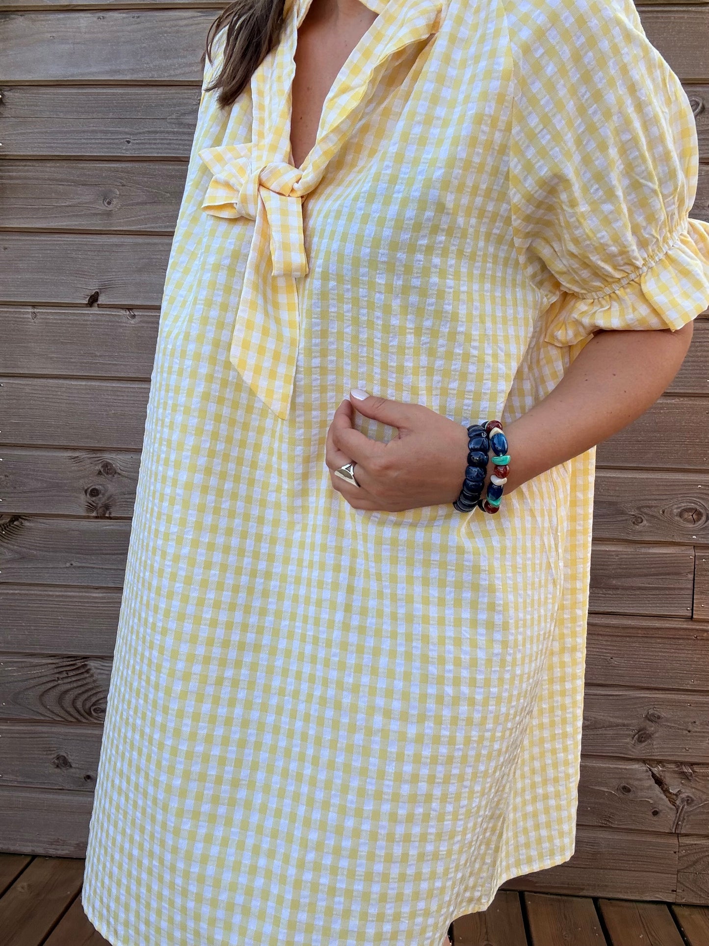 ROBE VICHY NOEUD JAUNE