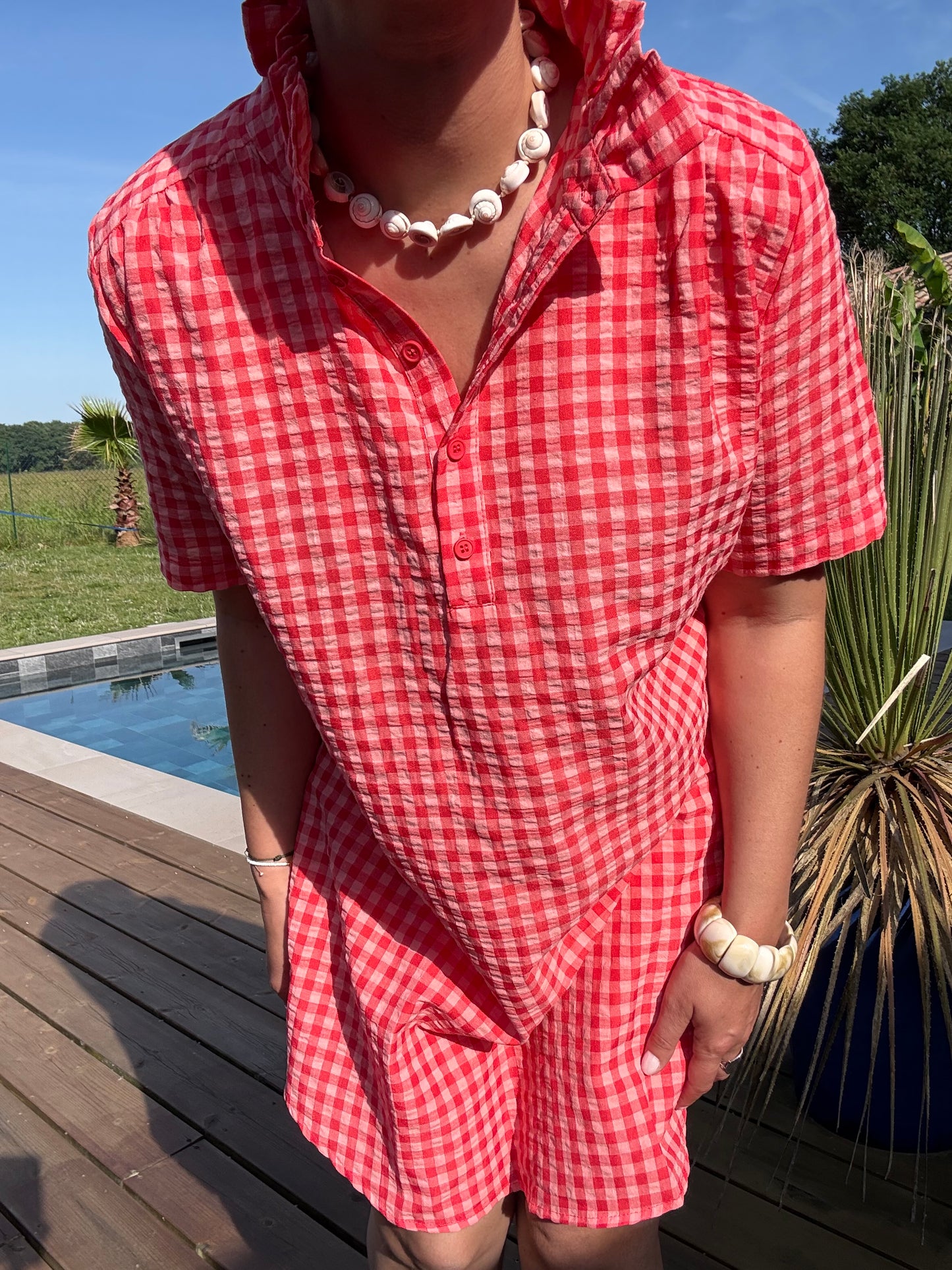 ROBE VICHY COL VICTORIEN CORAIL