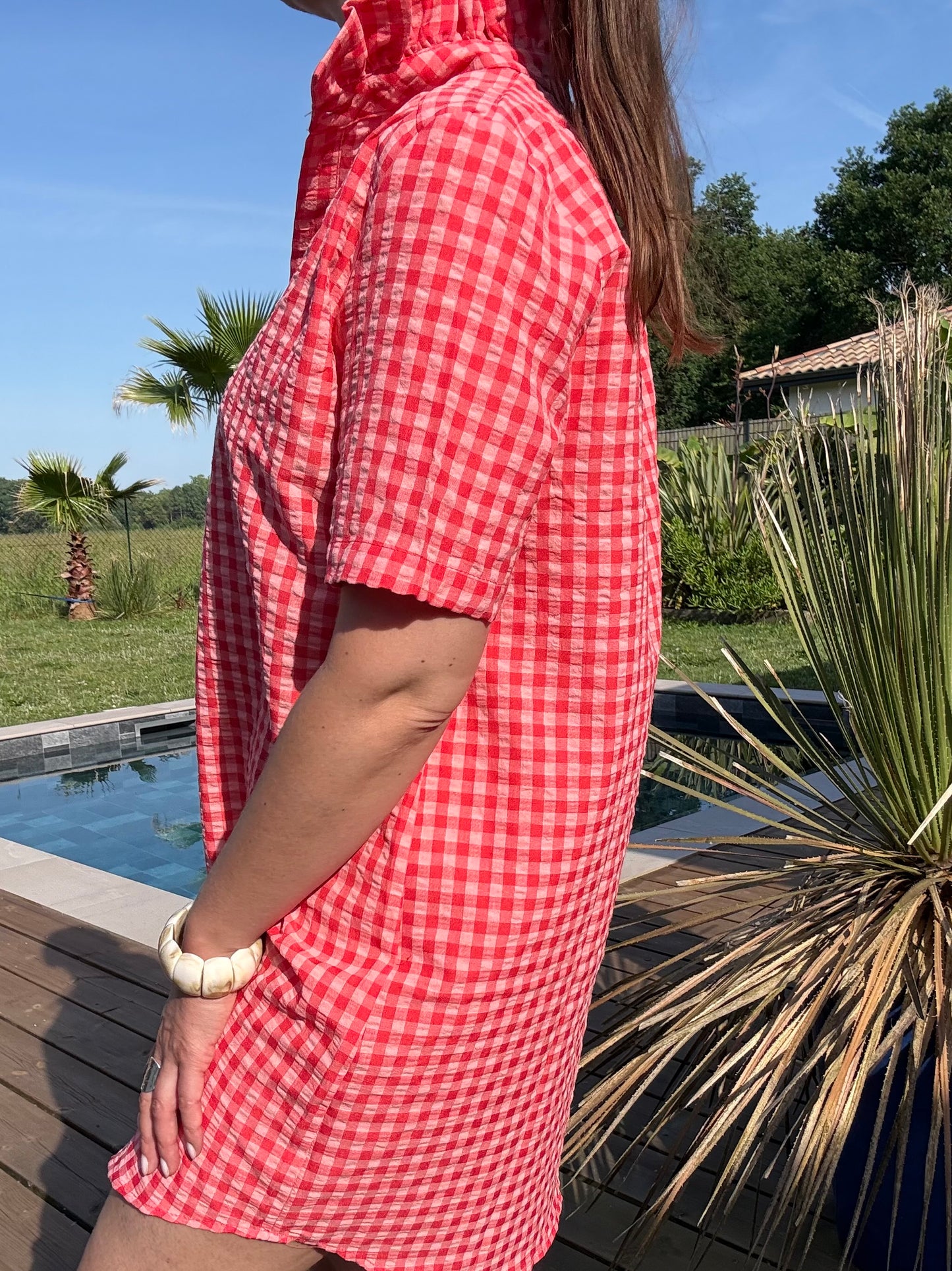 ROBE VICHY COL VICTORIEN CORAIL