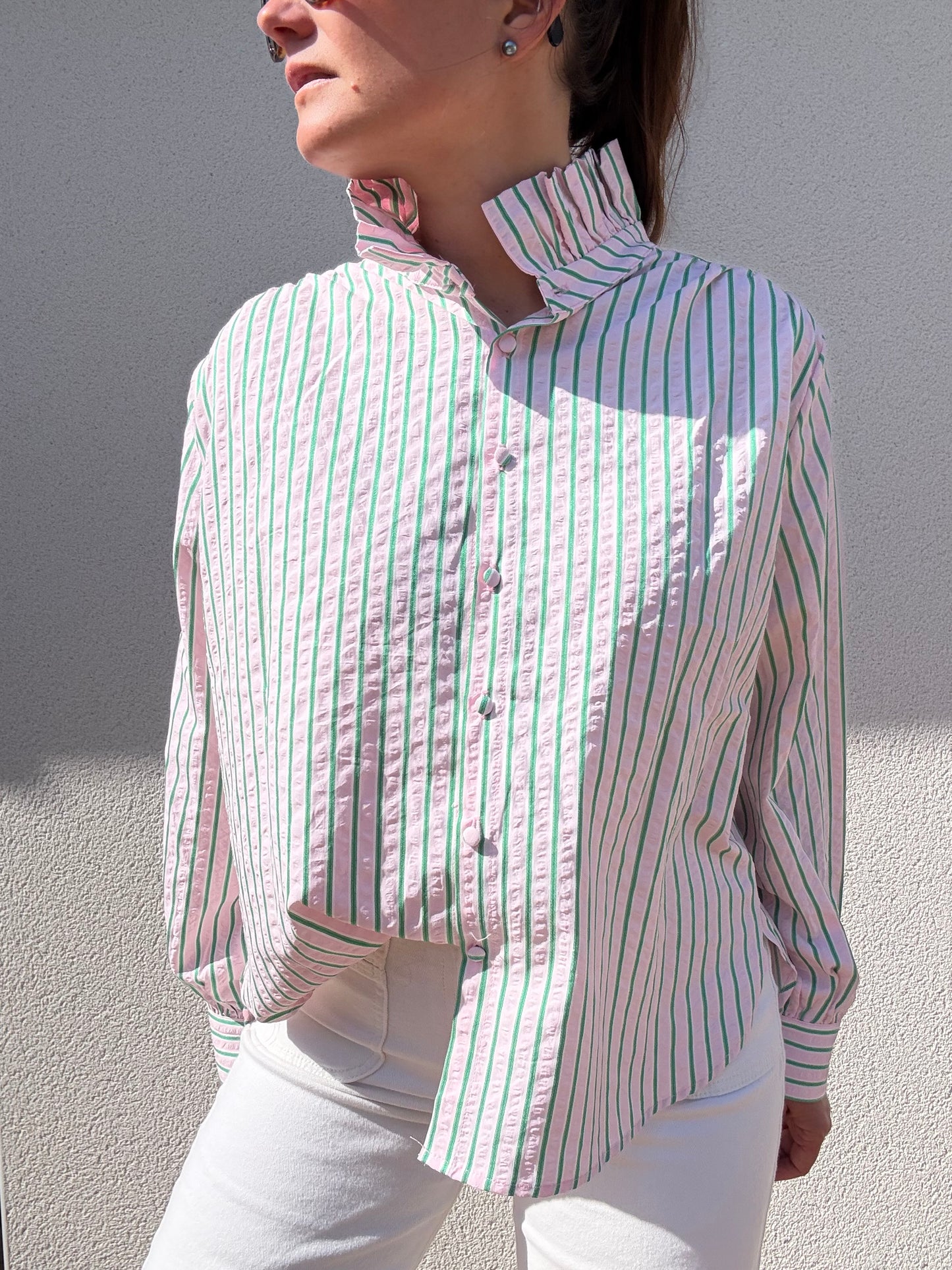 CHEMISE RAYEE ROSE ET VERT