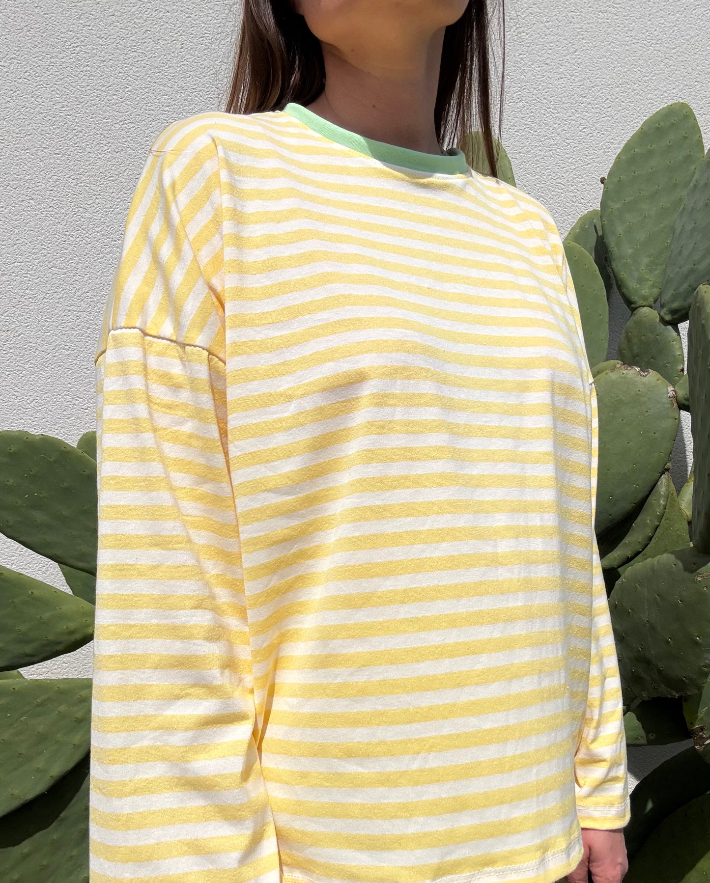 TEE ML RAYE JAUNE/BLANC