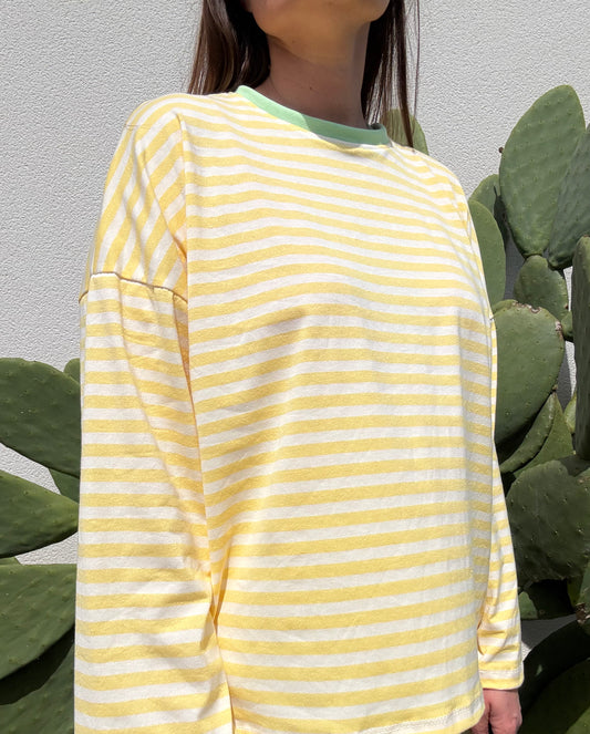 TEE ML RAYE JAUNE/BLANC