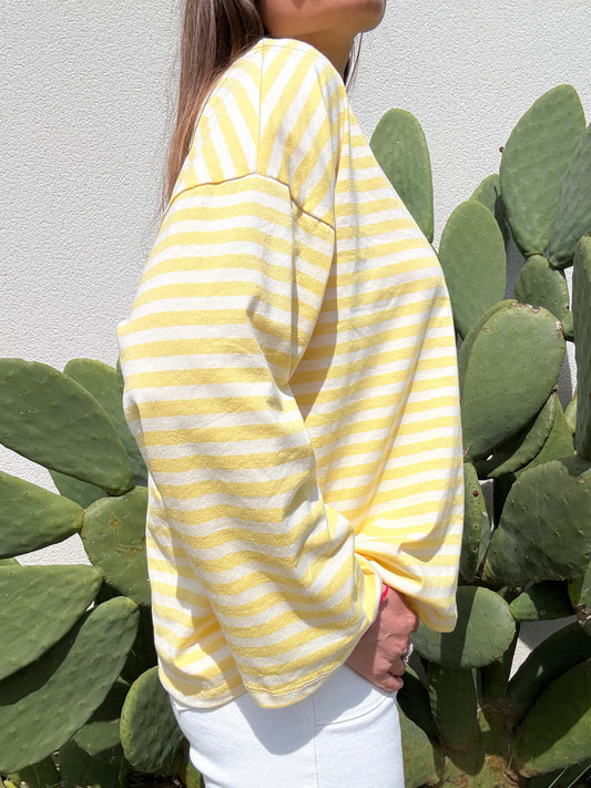 TEE ML RAYE JAUNE/BLANC